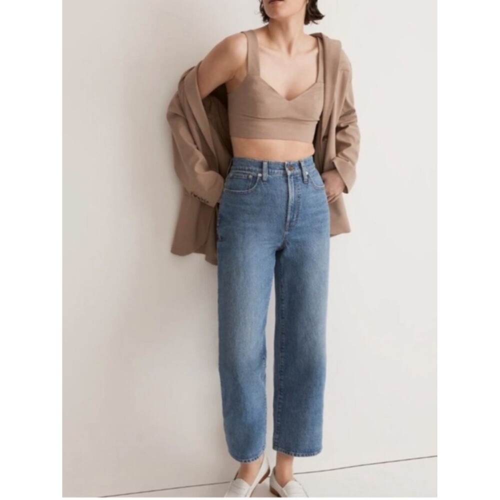 Madewell The Perfect Vintage Wide-Leg Crop Jean Medium Wash Raw Hem SZ 23 TALL
